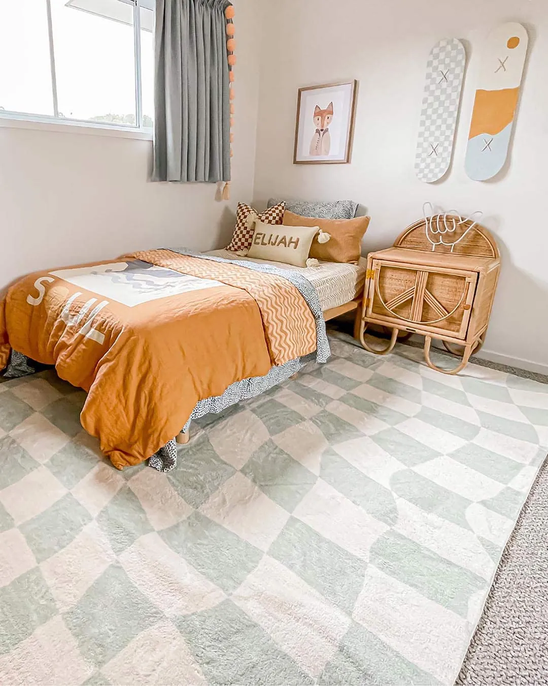 Ilenna Green and Ivory Abstract Checkered Washable Rug *NO RETURNS UNLESS FAULTY