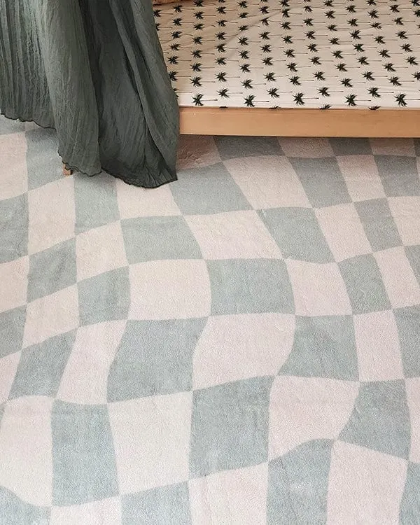 Ilenna Green and Ivory Abstract Checkered Washable Rug
