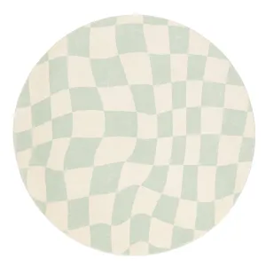 Ilenna Green and Ivory Checkered Washable Round Rugmodern color block patchwork rug