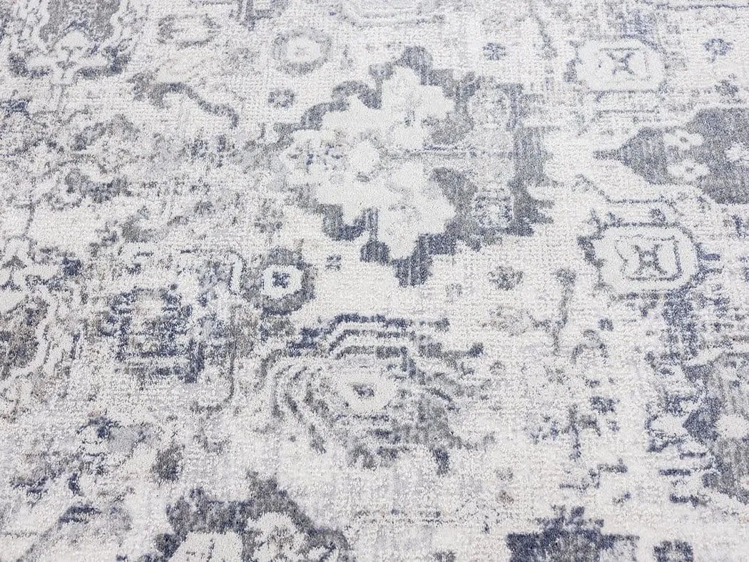 Iman Blue Ivory and Stone Grey Transitional Distressed Runner Rug *NO RETURNS UNLESS FAULTY