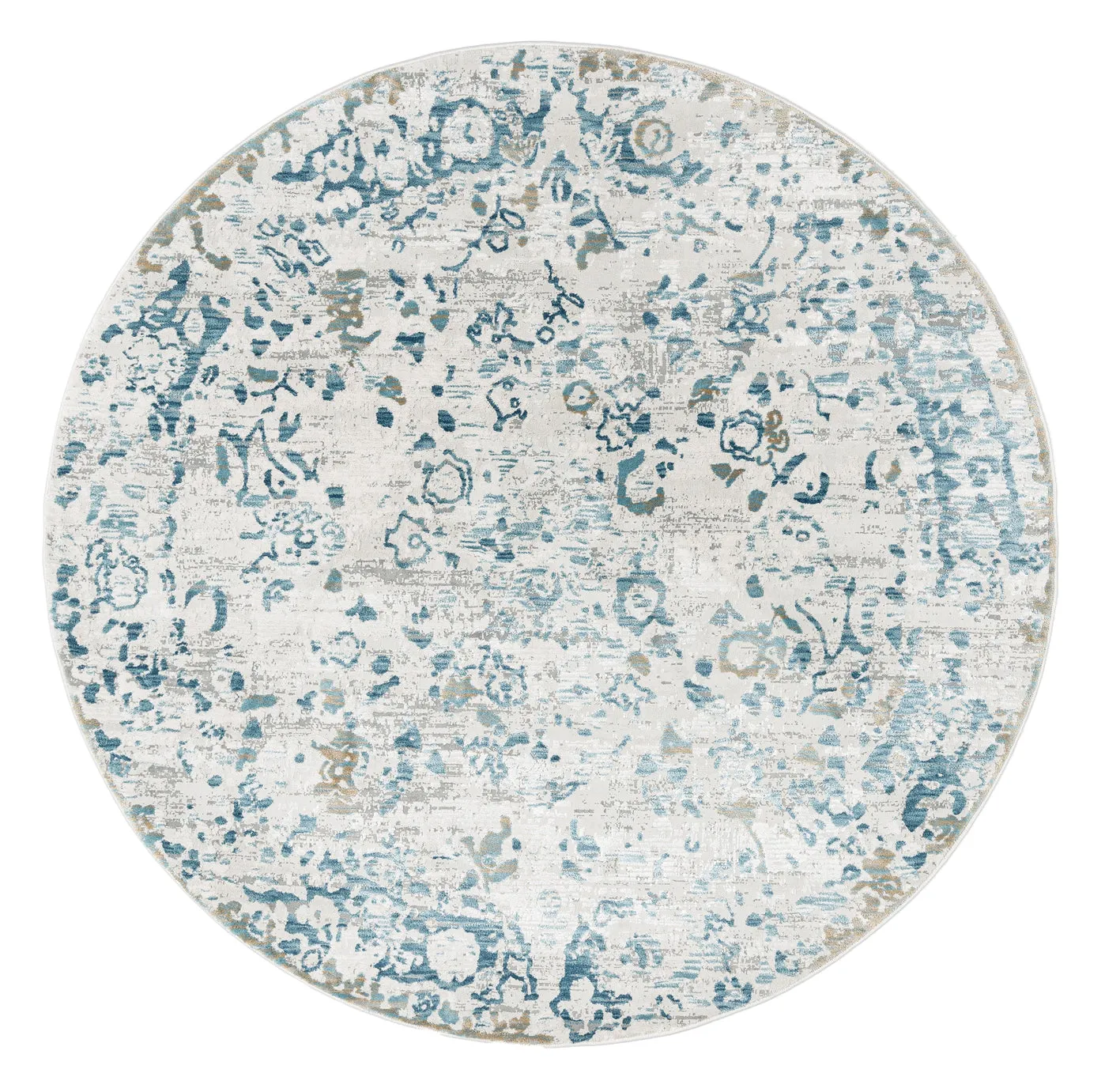 Iris Blue Grey and Beige Distressed Floral Round Rugmodern color block patchwork rug