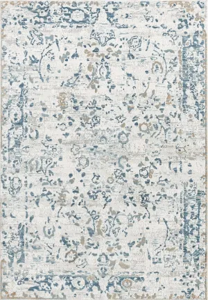 Iris Blue Grey and Beige Distressed Floral Rugmodern color block patchwork rug