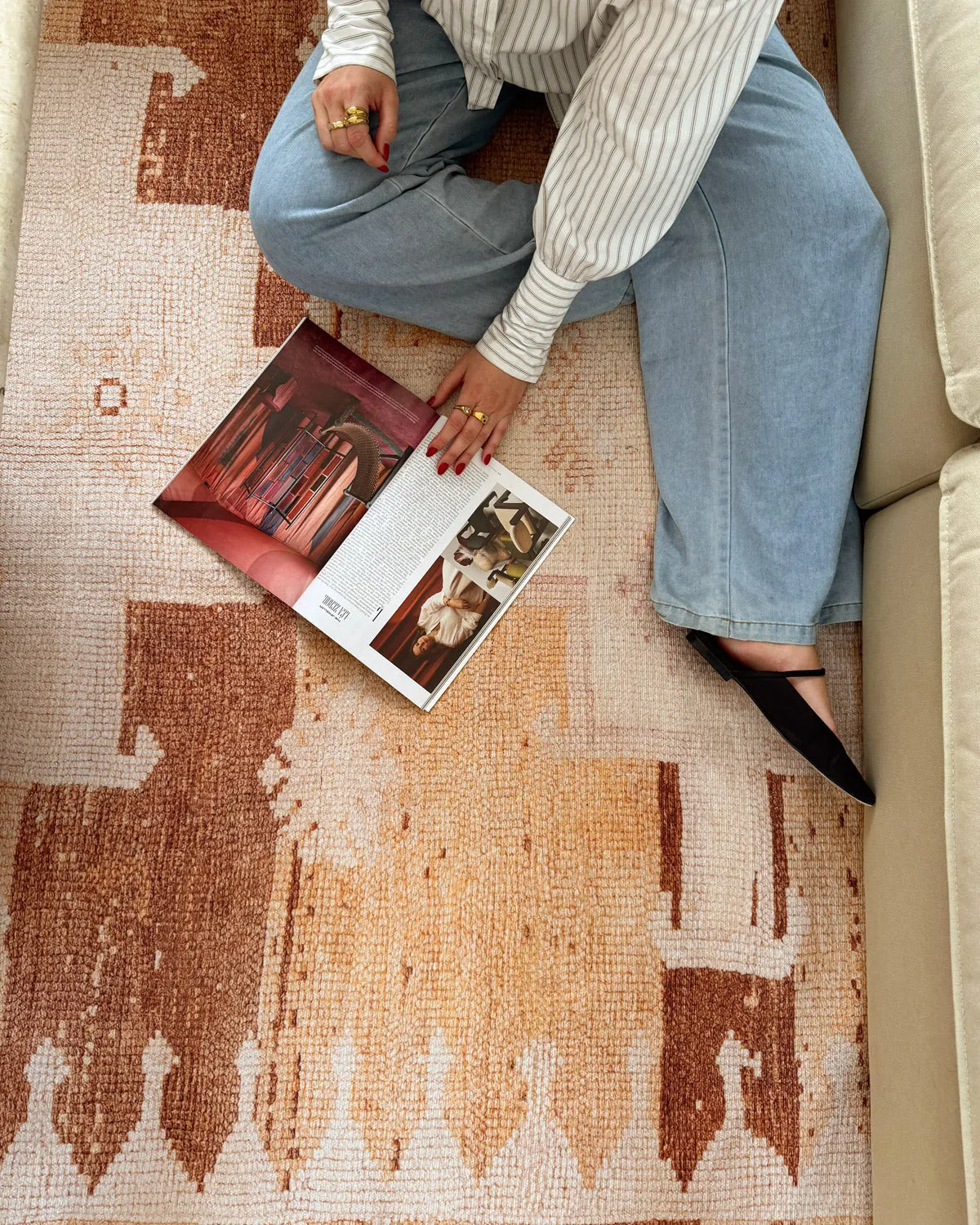 Isola Cream and Rust Tribal Washable Rug