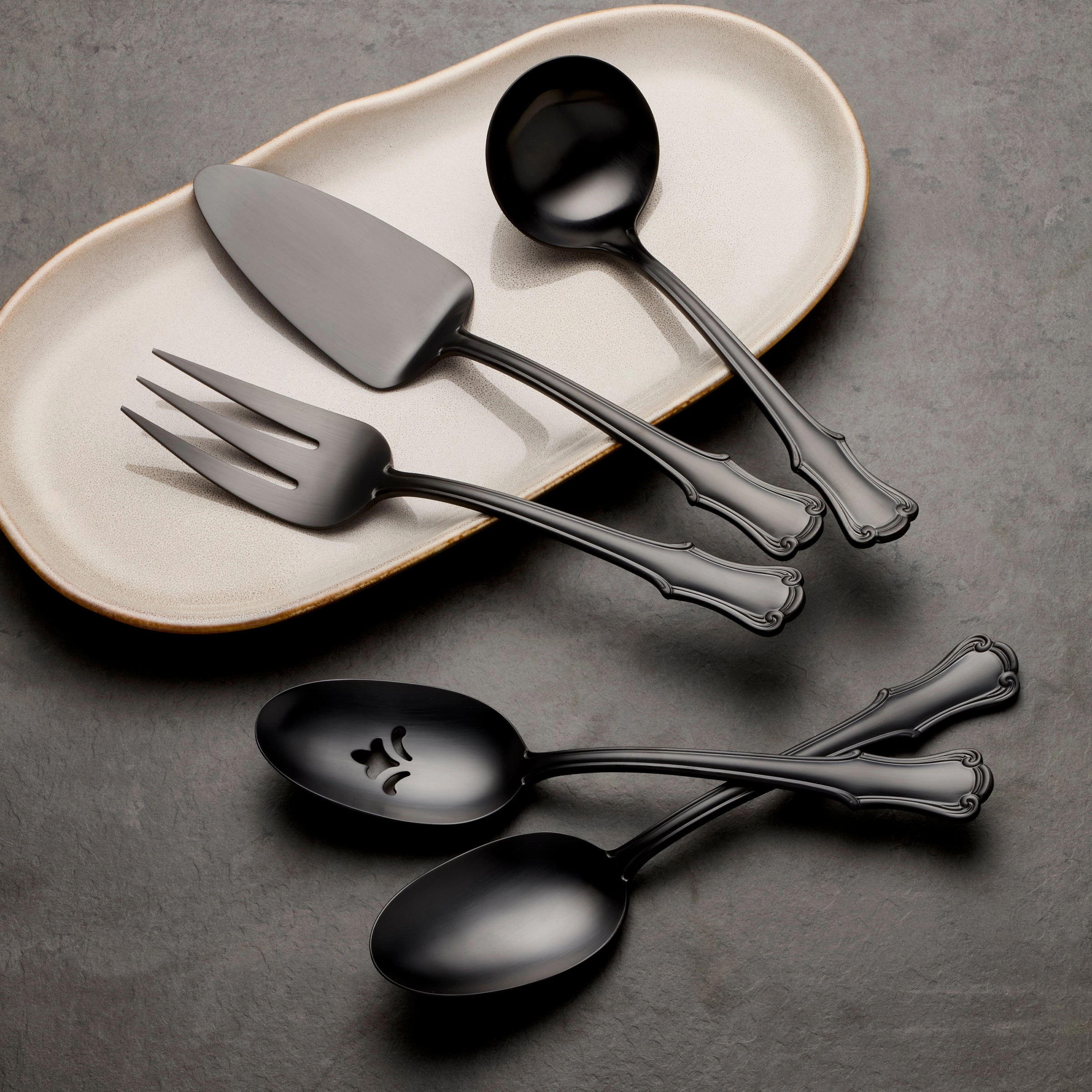 James Street Black Satin 5 Piece Hostess Set