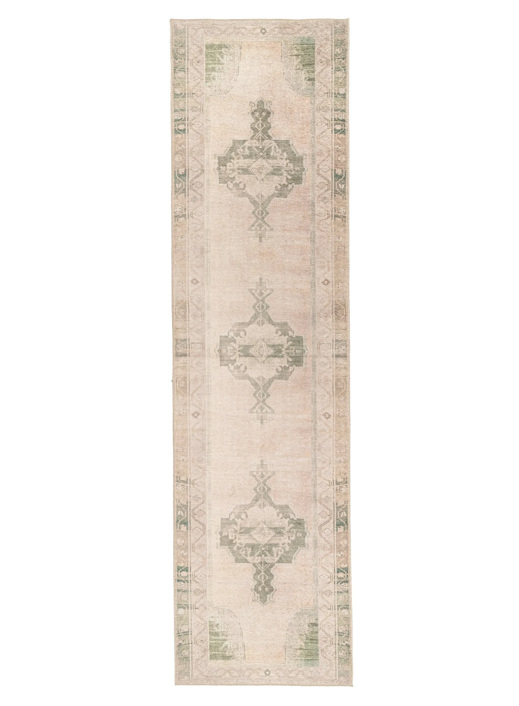 Janella Beige and Green Medallion Washable Runner Rugmodern color block patchwork rug