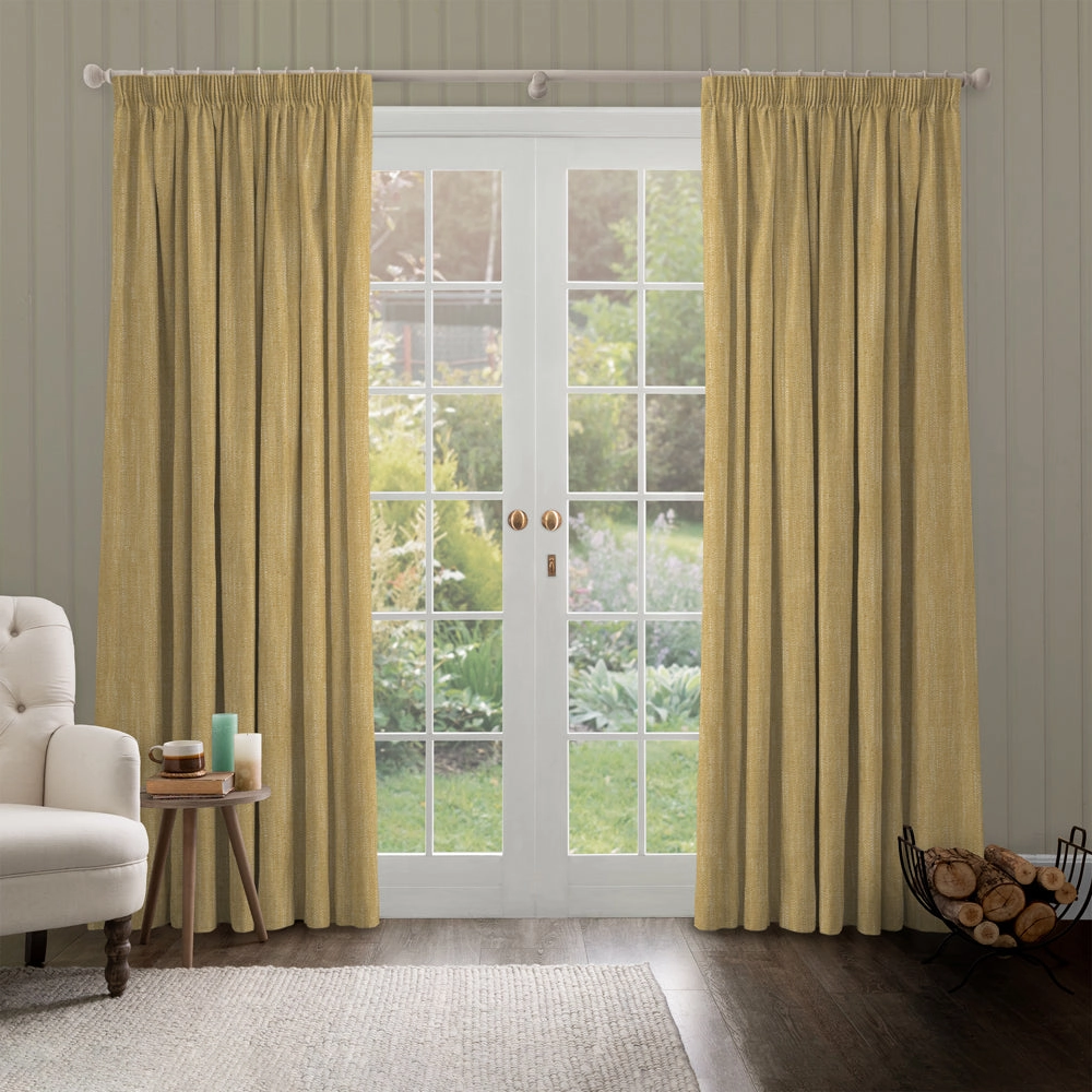 Jedburgh Textured Woven Made to Measure Curtains Buttercup