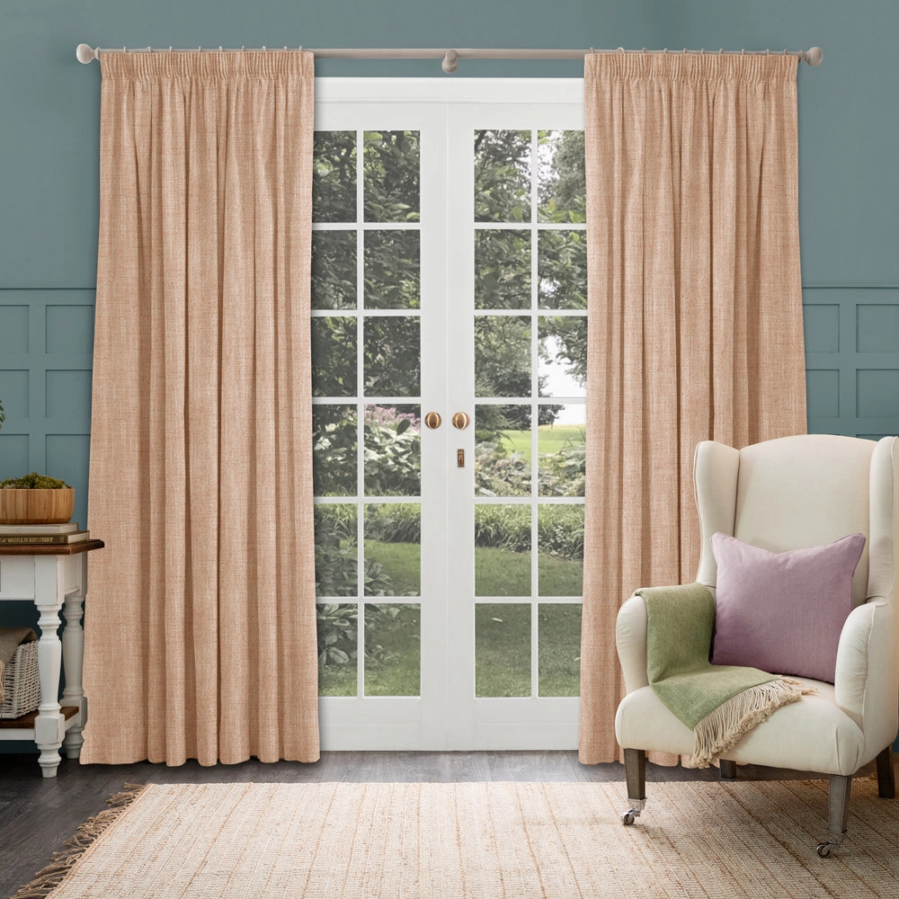 Jedburgh Textured Woven Made to Measure Curtains Coral