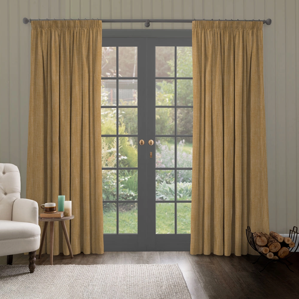 Jedburgh Textured Woven Made to Measure Curtains Ochre