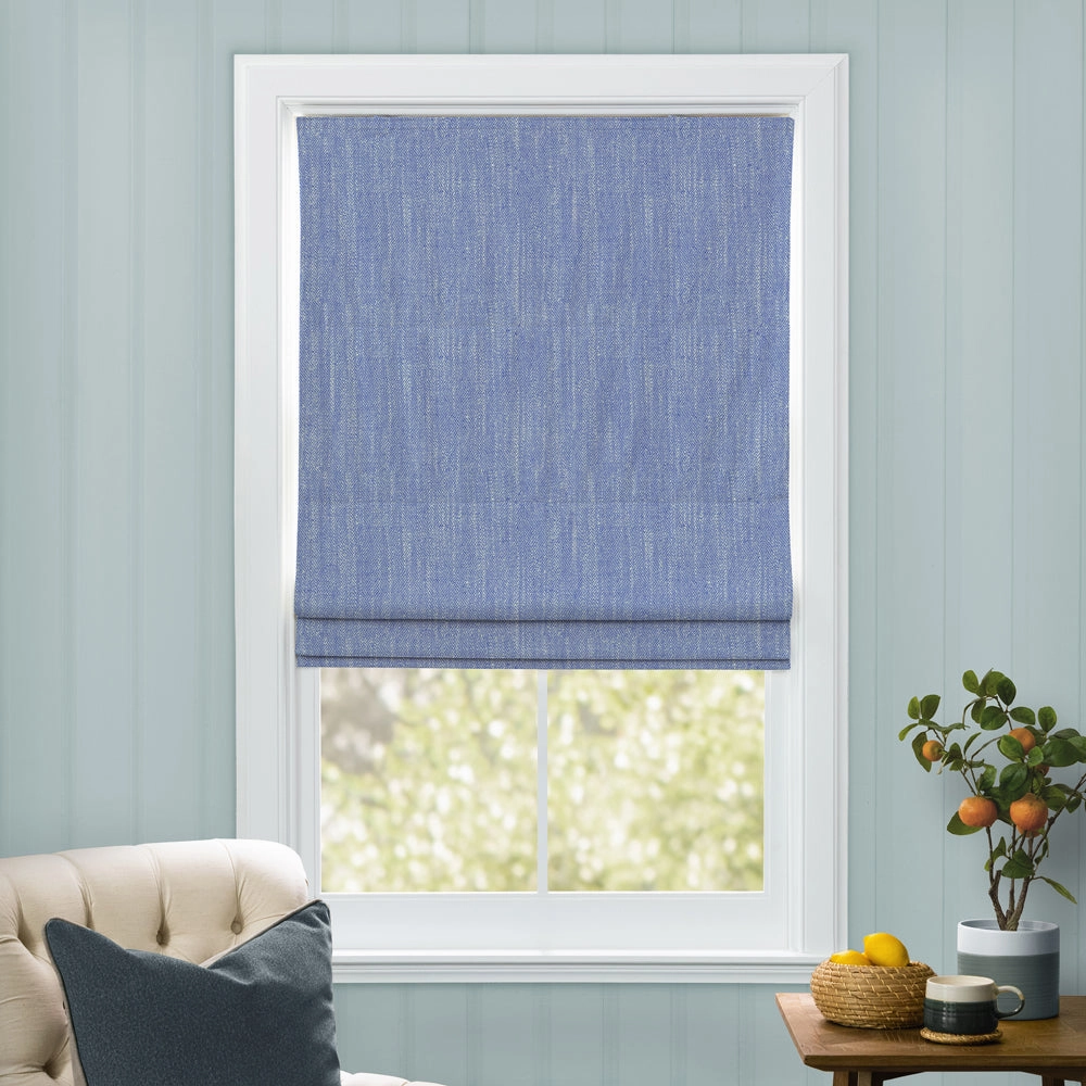 Jedburgh Textured Woven Made to Measure Roman Blinds Cobalt