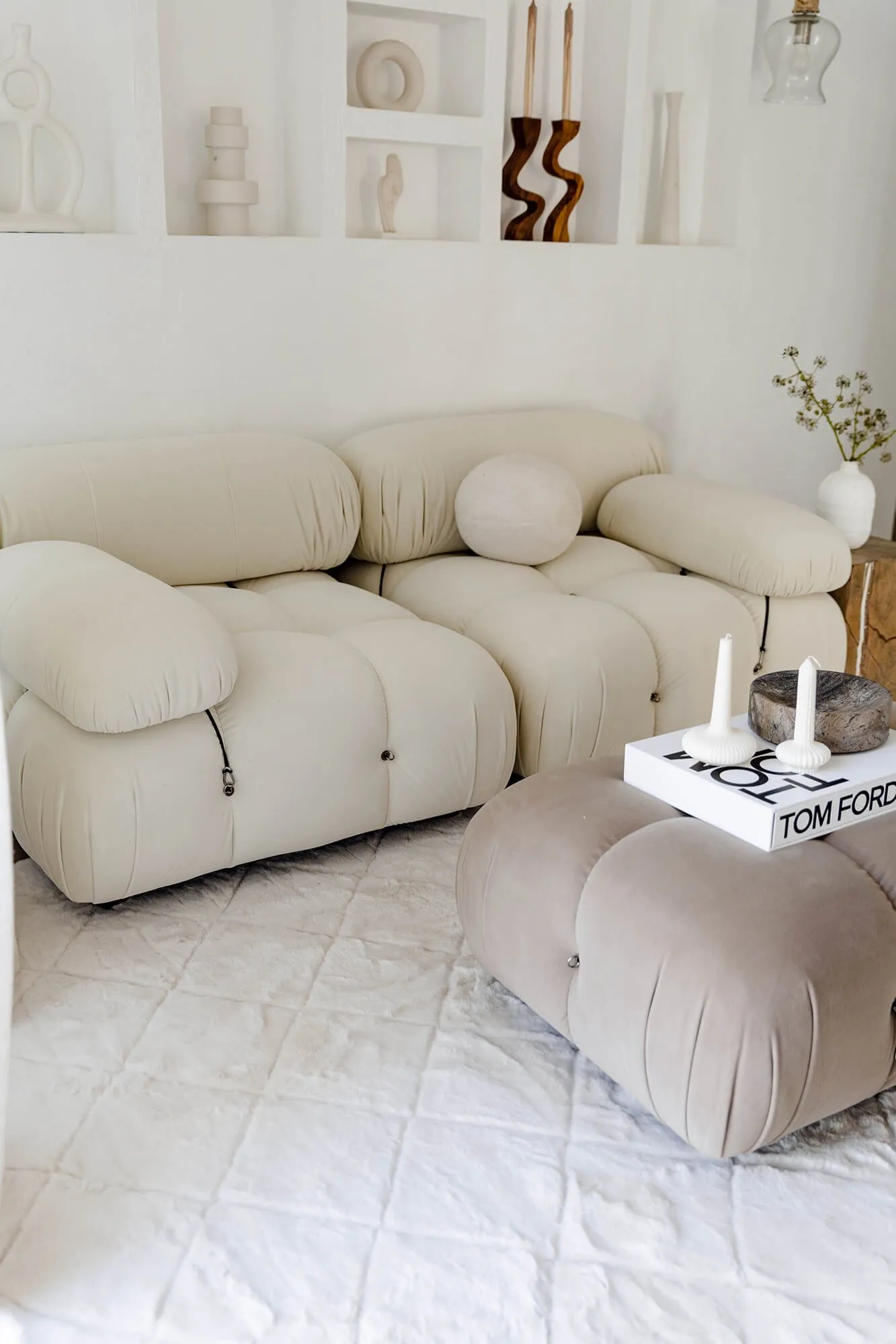 Jessa Ivory Cream Diamond Shag Rug