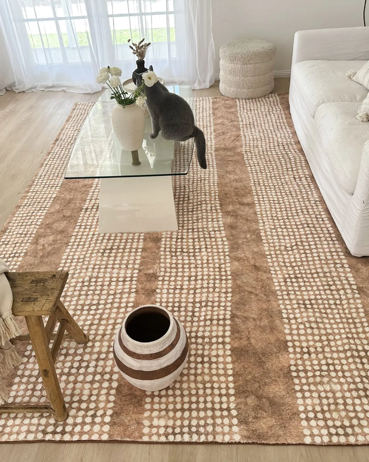 Joni Beige Cream Dot Pattern Pattern Washable Rug