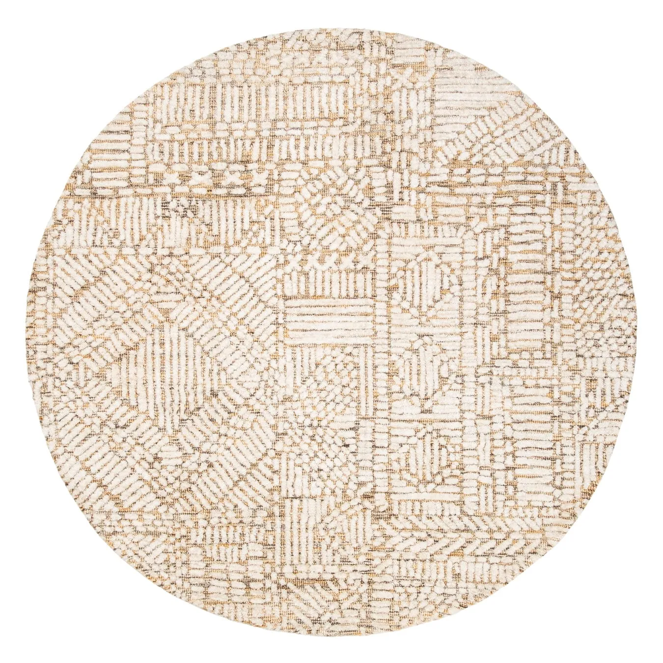 Jordan Mustard and Beige Geometric Modern Round Rugmodern color block patchwork rug