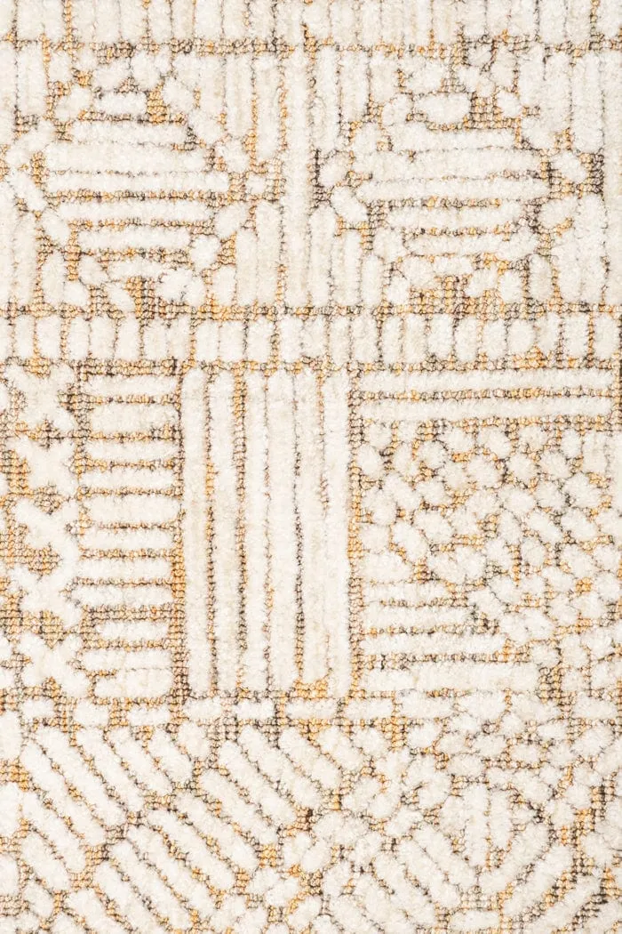 Jordan Mustard and Beige Geometric Modern Round Rug