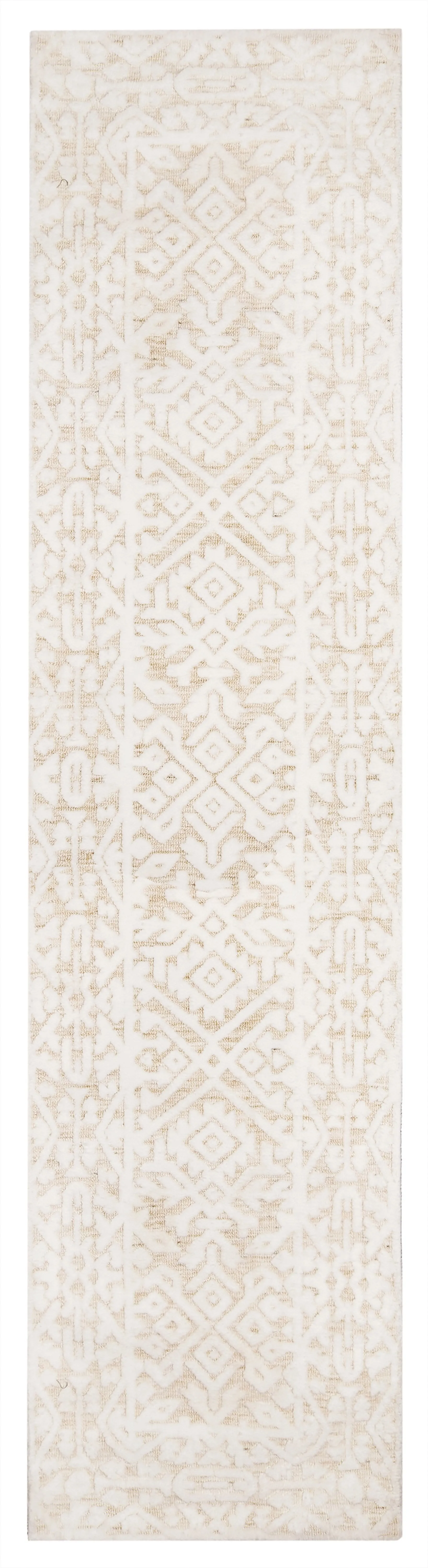 Josephine Ivory and Cream Tribal Transitional Runner Rugmodern color block patchwork rug