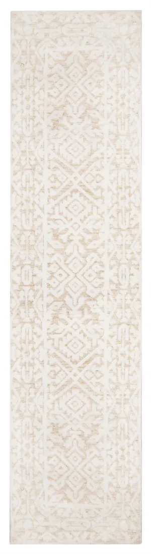 Josephine Ivory and Cream Tribal Transitional Runner Rugmodern color block patchwork rug