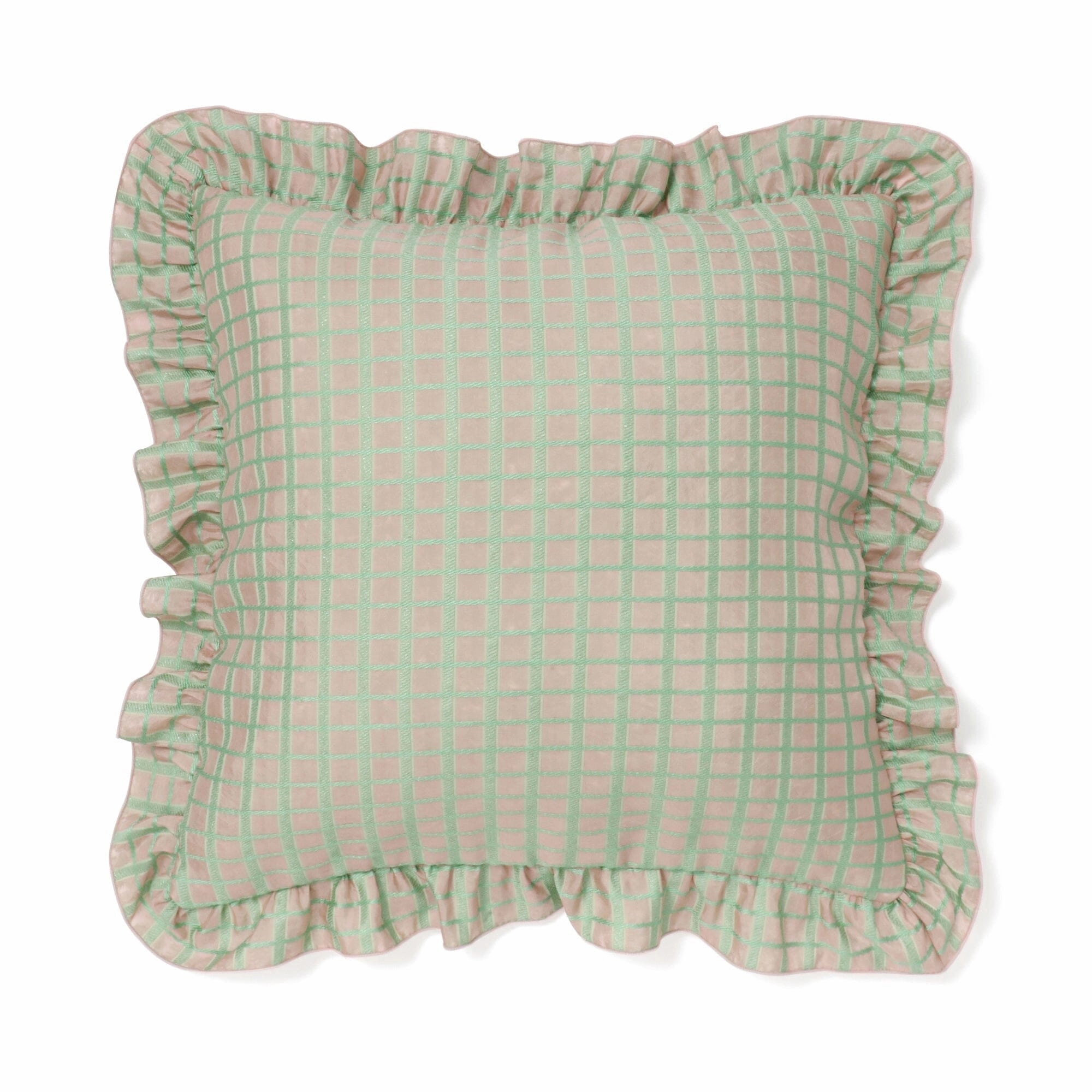 Jq Frill Cushion Cover 450 X 450 Pink X Light Greenbedding sets ,throw blankets 