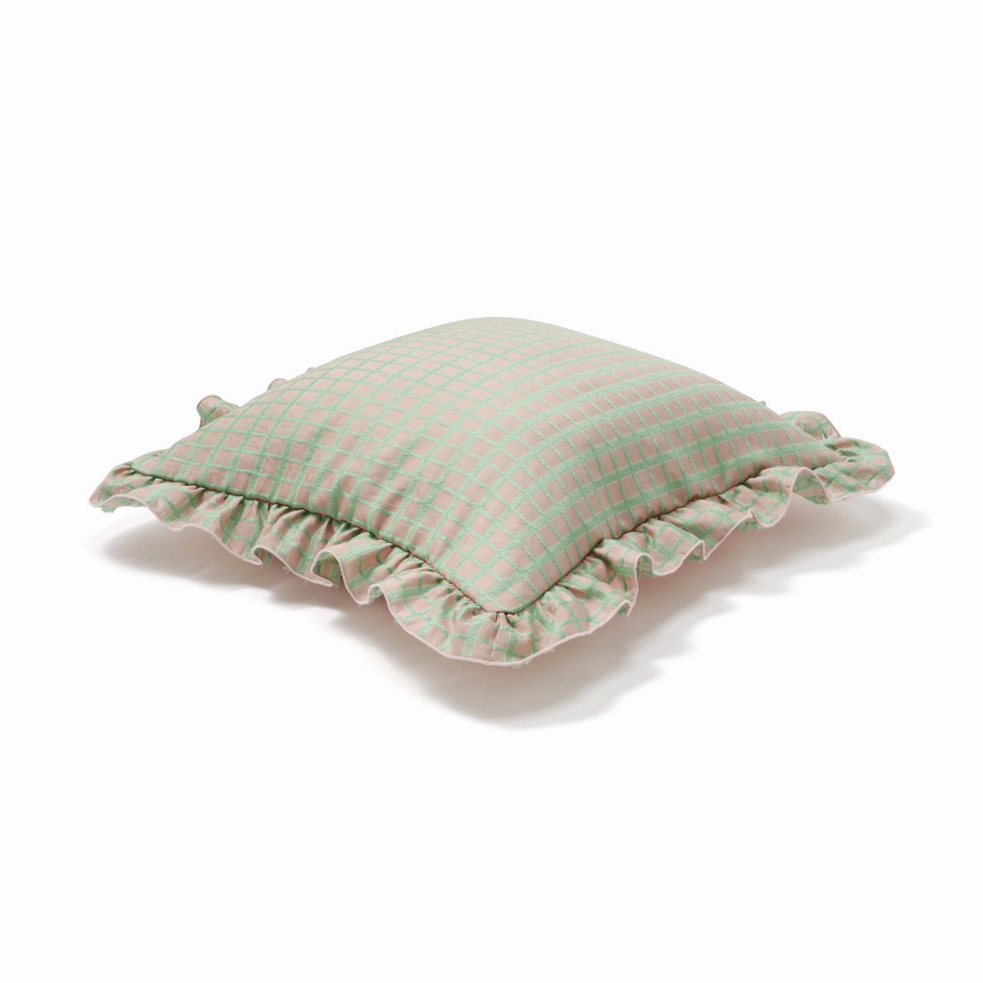 Jq Frill Cushion Cover 450 X 450 Pink X Light Green