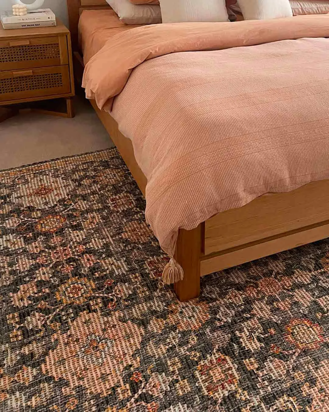 Juanita Orange and Charcoal Floral Distressed Rug *NO RETURNS UNLESS FAULTY