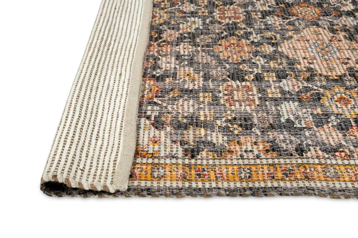 Juanita Orange and Charcoal Floral Distressed Rug *NO RETURNS UNLESS FAULTY