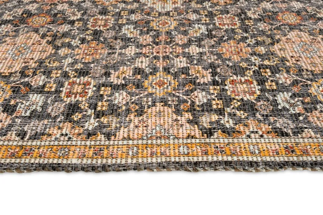 Juanita Orange and Charcoal Floral Distressed Rug *NO RETURNS UNLESS FAULTY