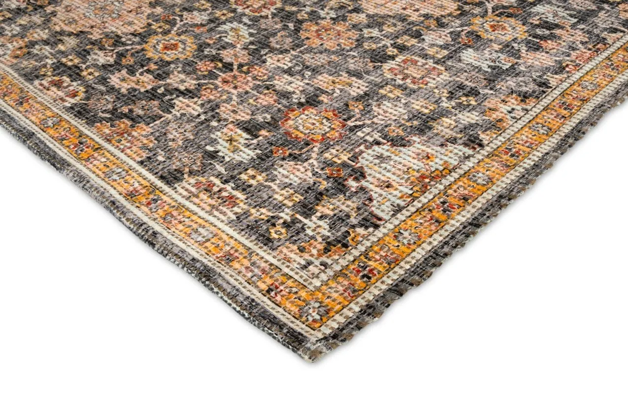 Juanita Orange and Charcoal Floral Distressed Rug *NO RETURNS UNLESS FAULTY