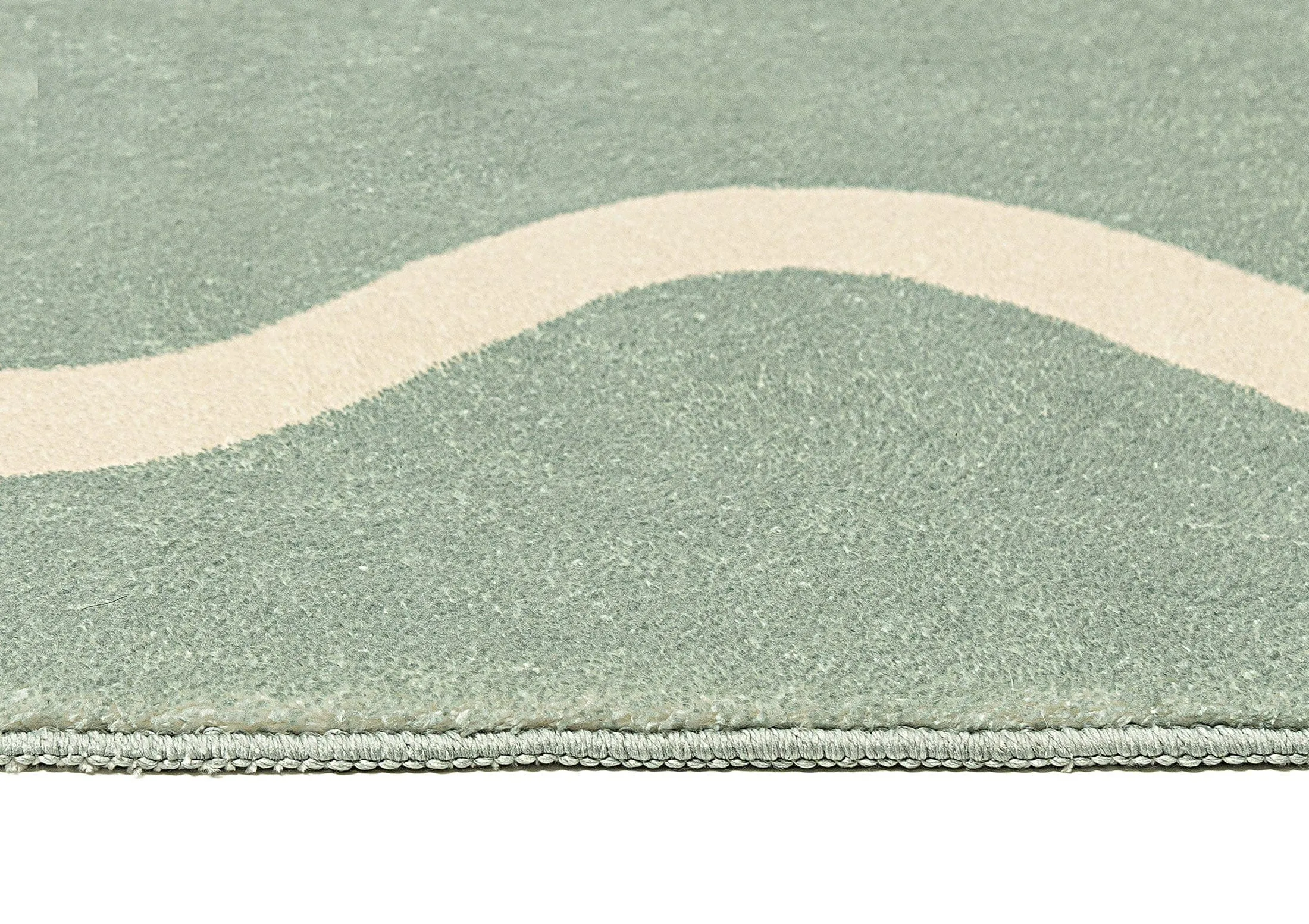 Kairo Green and Cream Wiggle Bordered Washable Rug