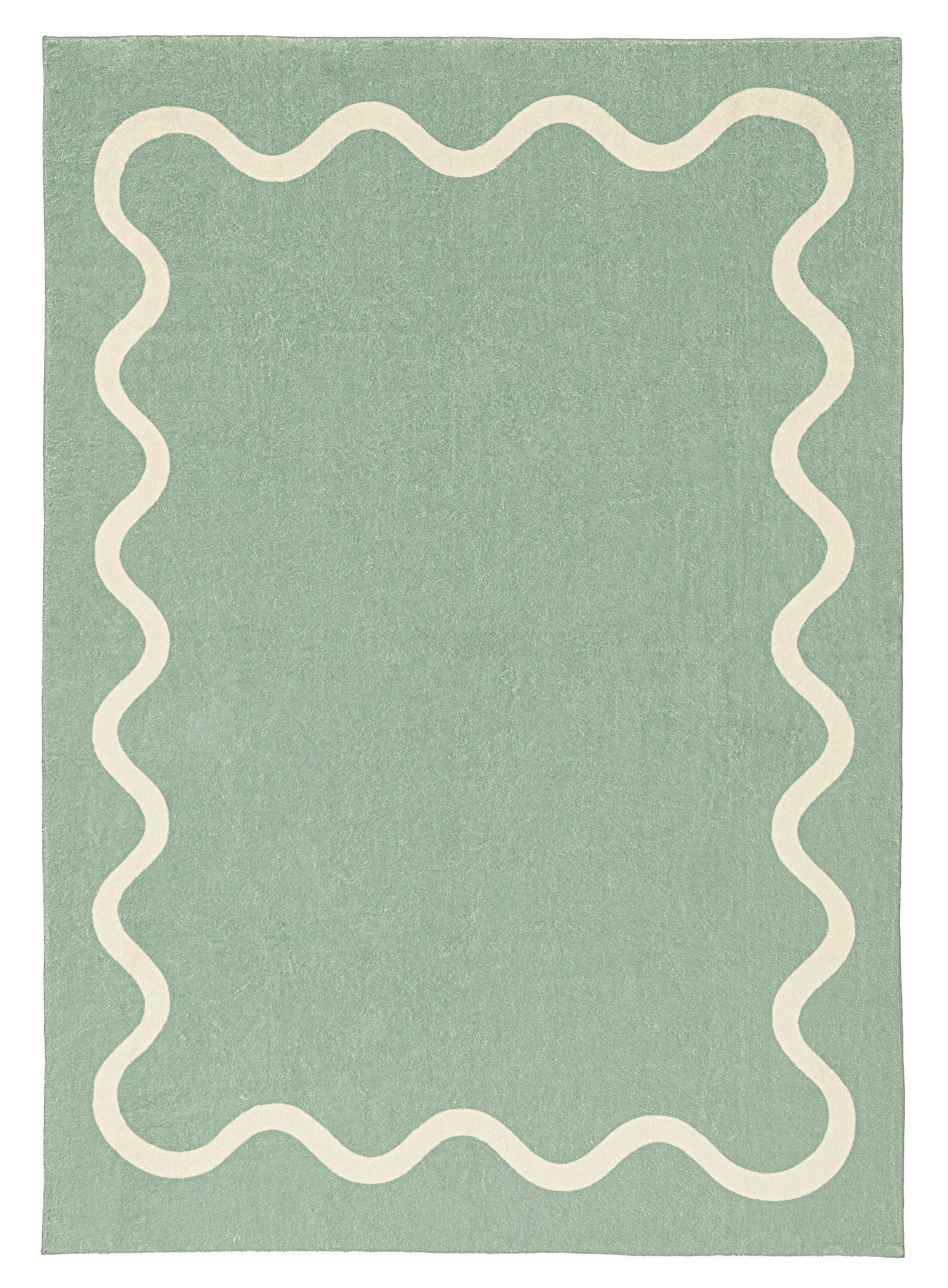 Kairo Green and Cream Wiggle Bordered Washable Rugmodern color block patchwork rug