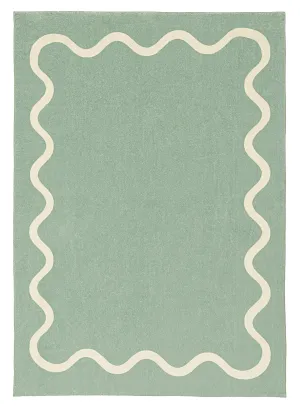 Kairo Green and Cream Wiggle Bordered Washable Rugmodern color block patchwork rug