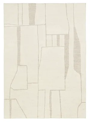 Kaliko Beige Abstract Pattern Washable Rugmodern color block patchwork rug