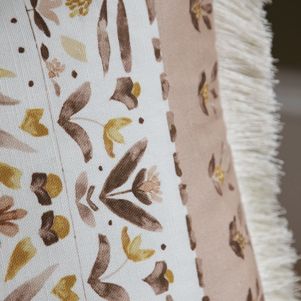 Kari Printed Ruche Fringe Cushion Stone