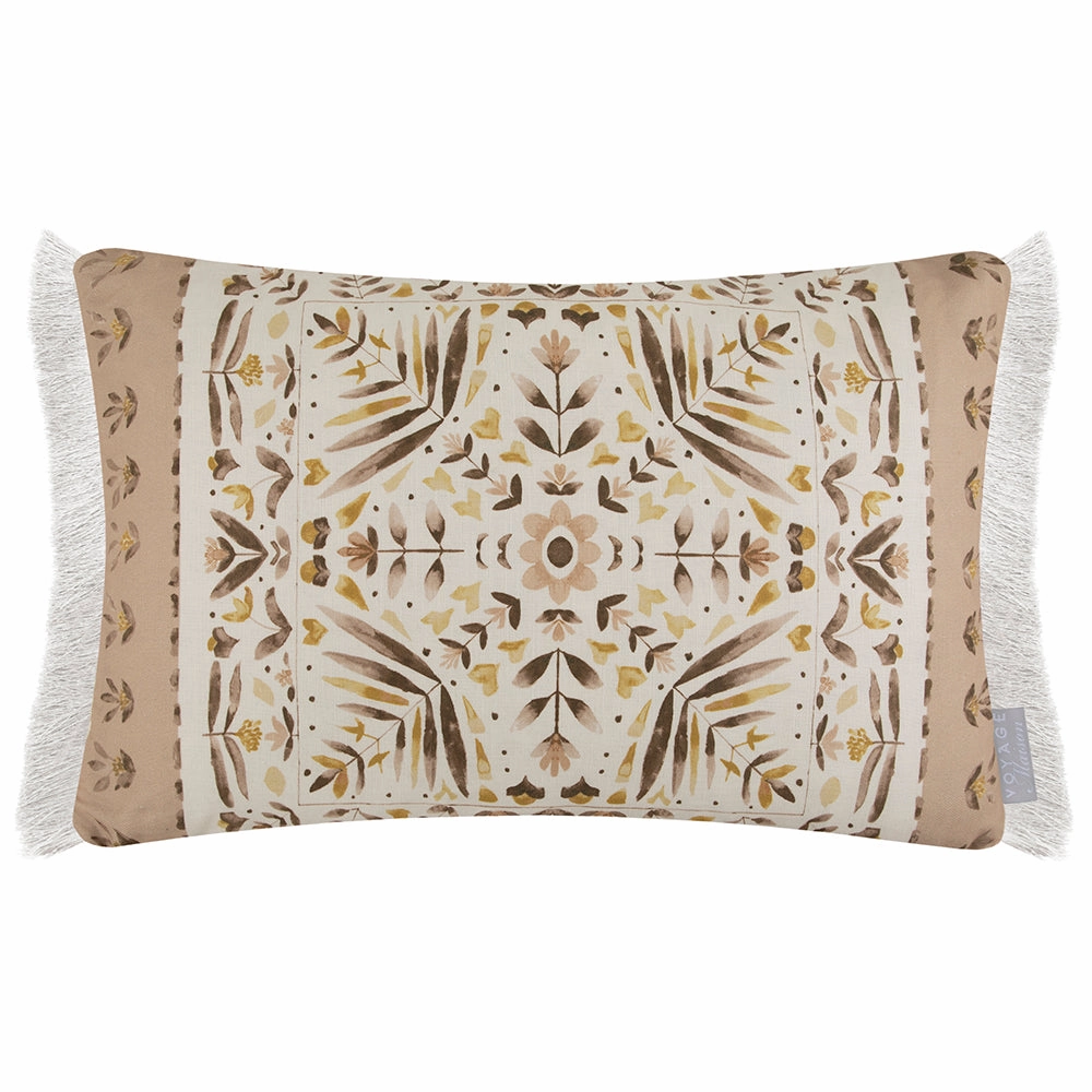Kari Printed Ruche Fringe Cushion Stone