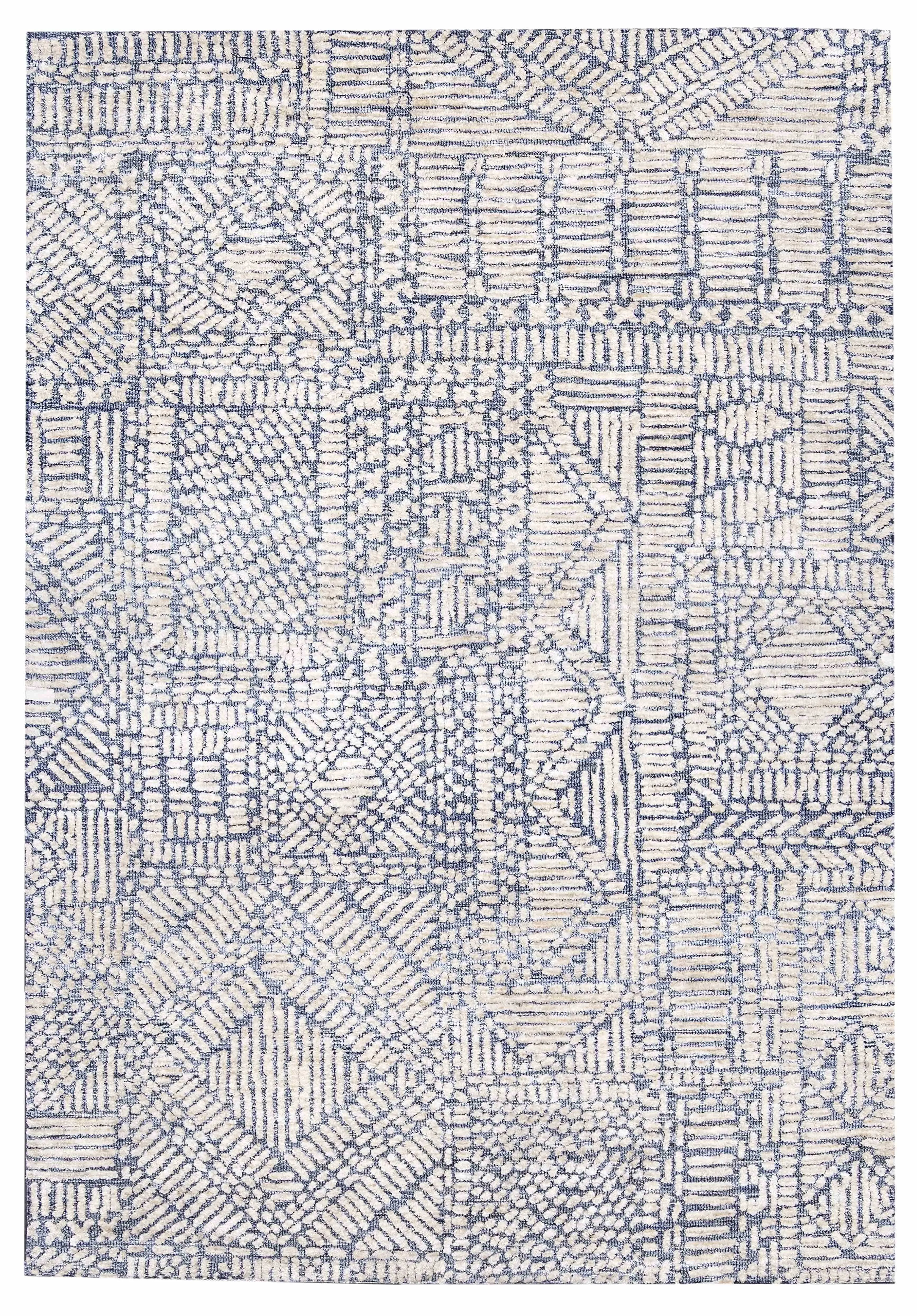 Karmen Blue and Ivory Geometric Patterned Rugmodern color block patchwork rug