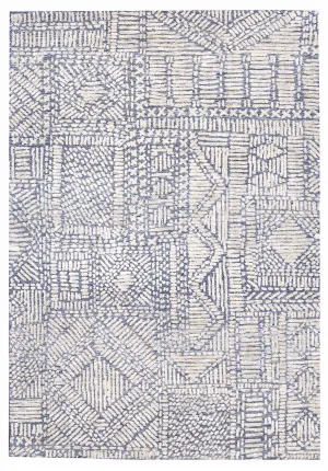 Karmen Blue and Ivory Geometric Patterned Rugmodern color block patchwork rug