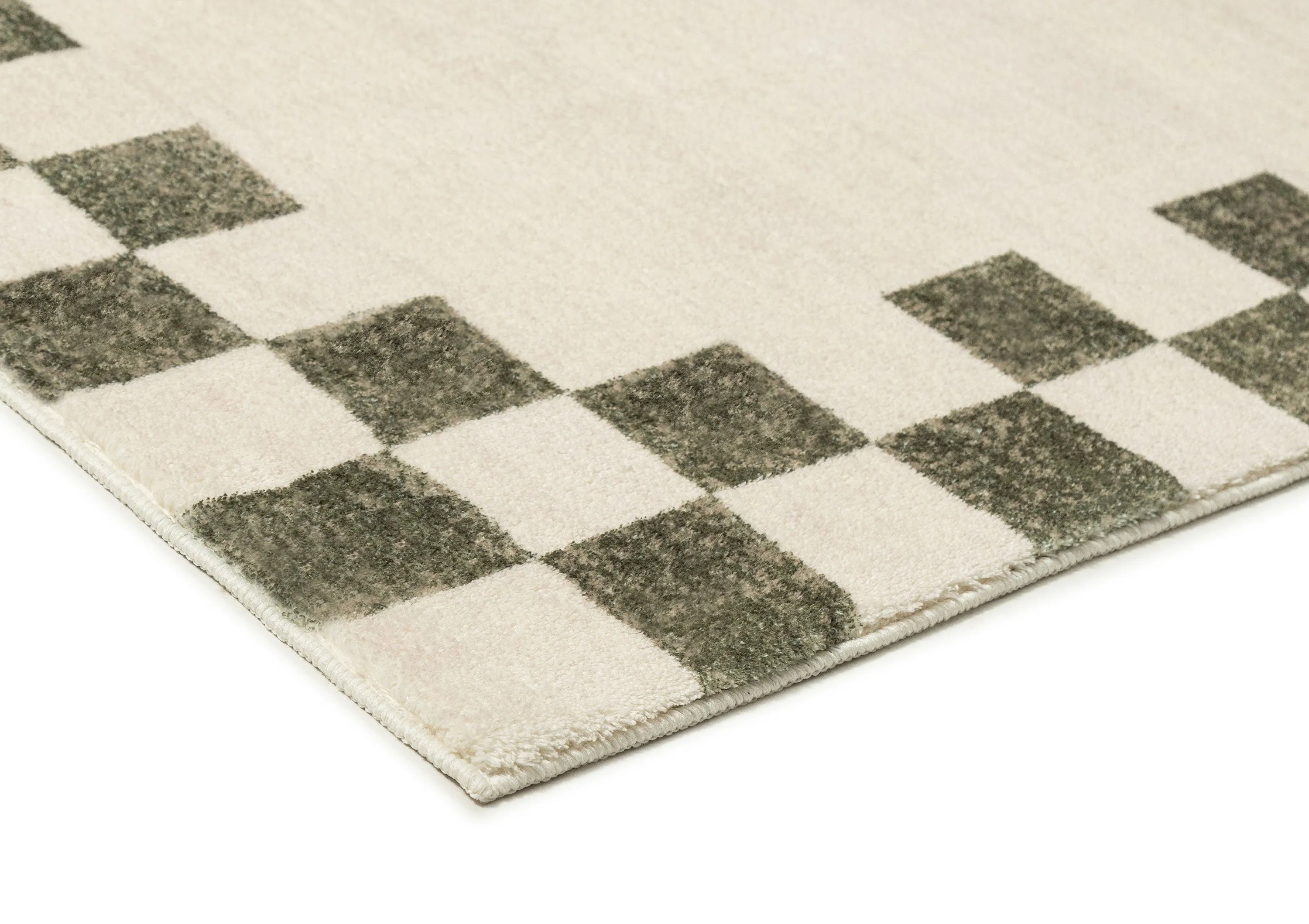 Keava Green Checkered Border Washable Rug