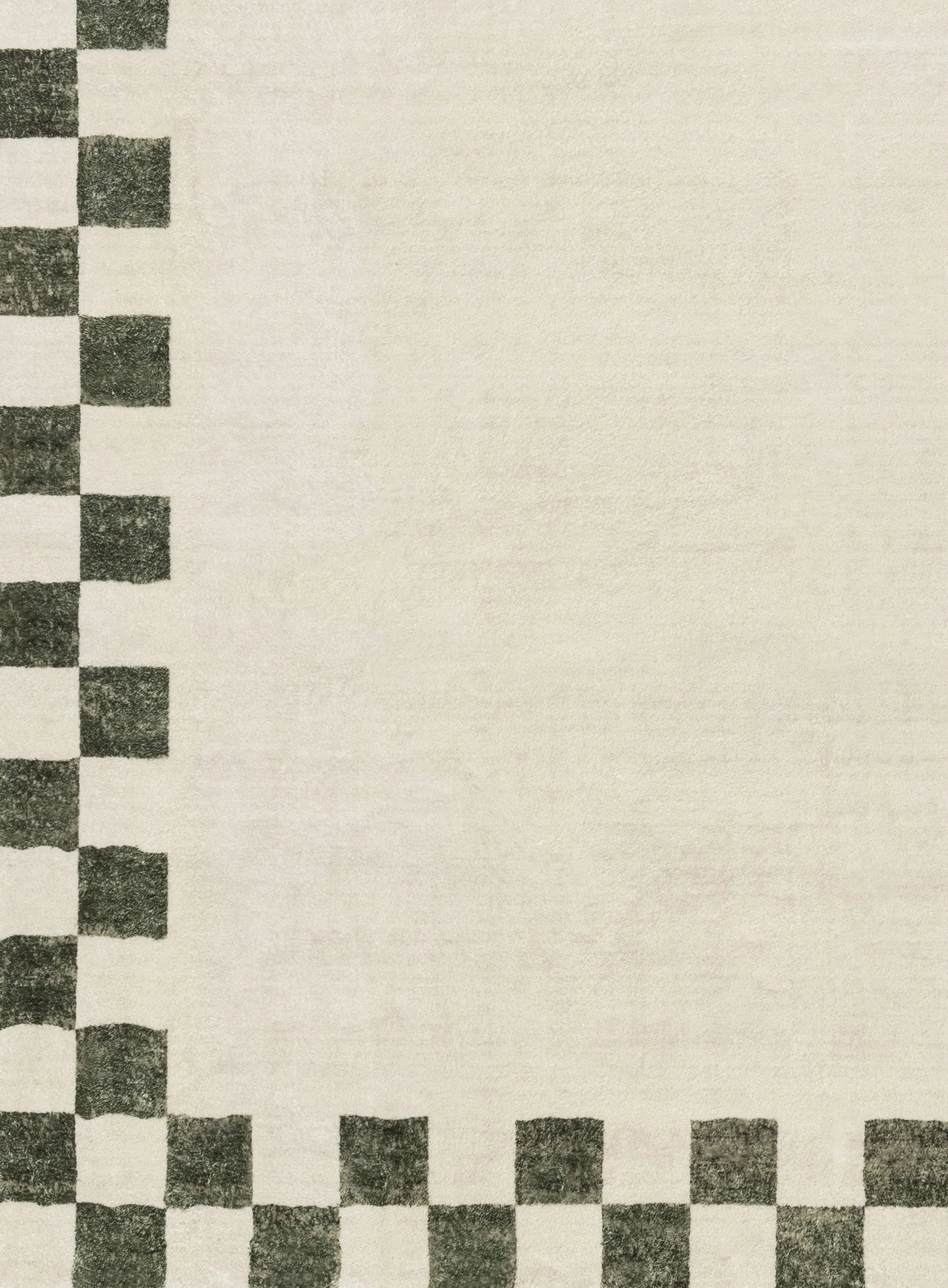 Keava Green Checkered Border Washable Rug