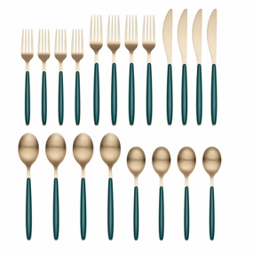 Kiernan Champagne Satin Green Handle 20 Piece Flatware Seteco-friendly bamboo fiber tableware set 