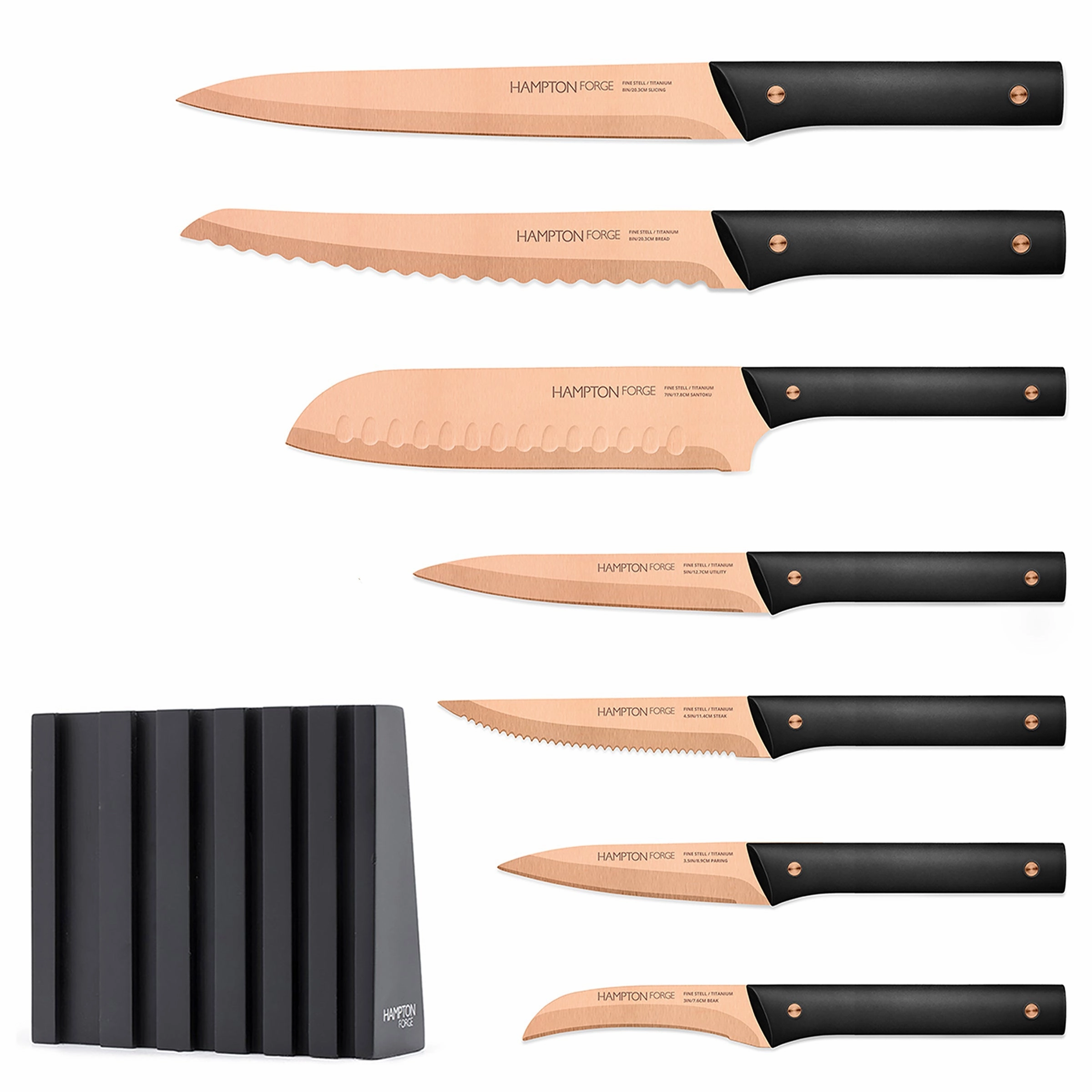 Knight 13 Piece Cutlery Block Set - Copper