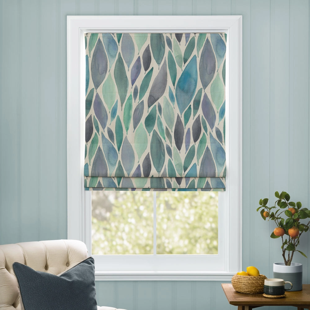Koyo Printed Cotton Made to Measure Roman Blinds Aqua