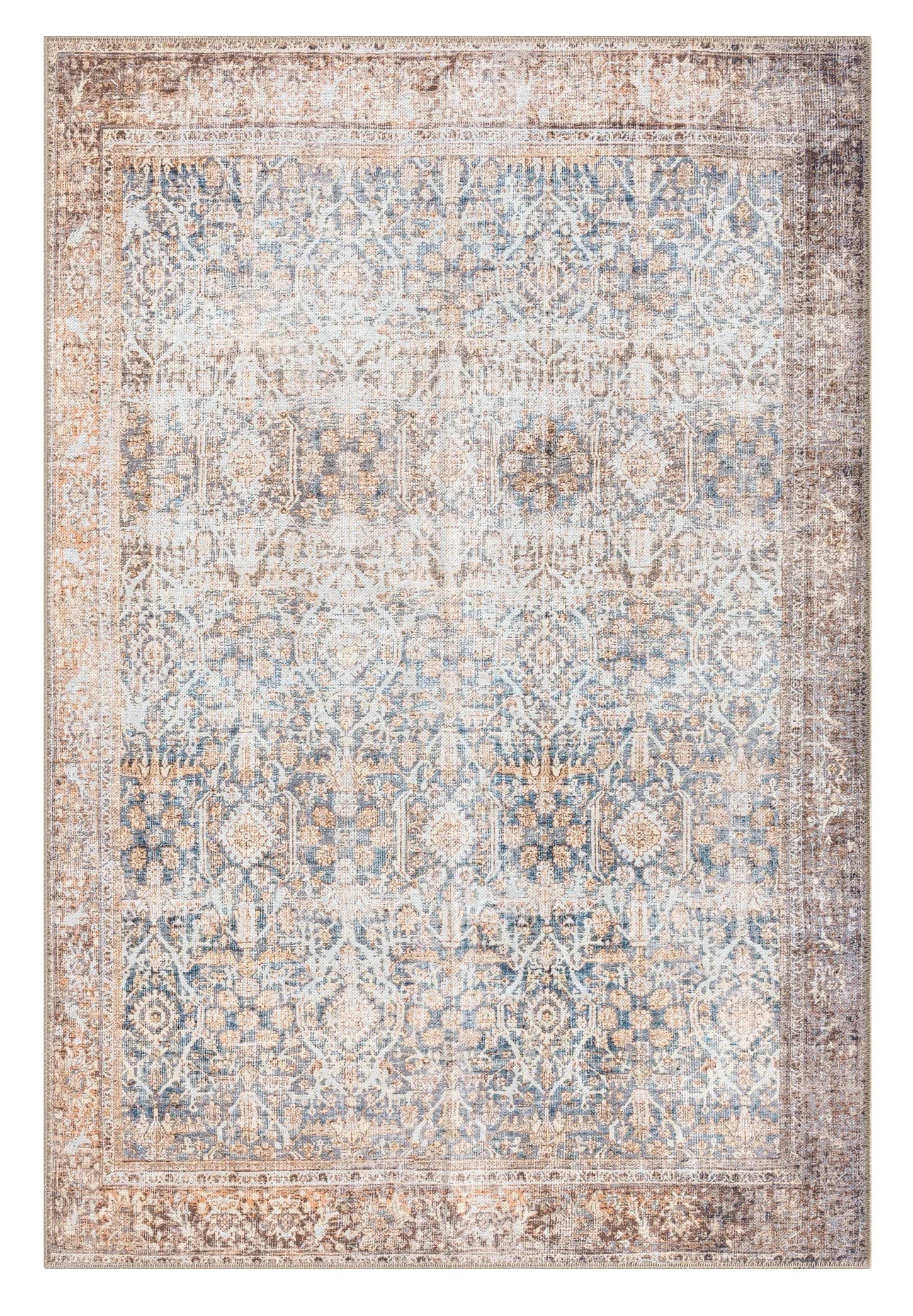 Krisna Brown and BlueTraditional Distressed Washable Rugmodern color block patchwork rug