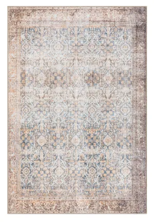 Krisna Brown and BlueTraditional Distressed Washable Rugmodern color block patchwork rug