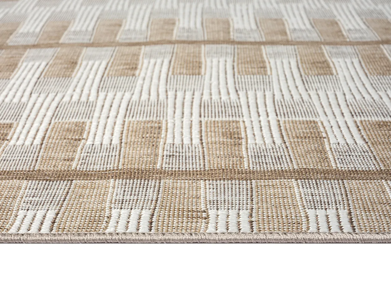 Krystal Brown and Ivory Geometric Flatweave Indoor Outdoor Rug