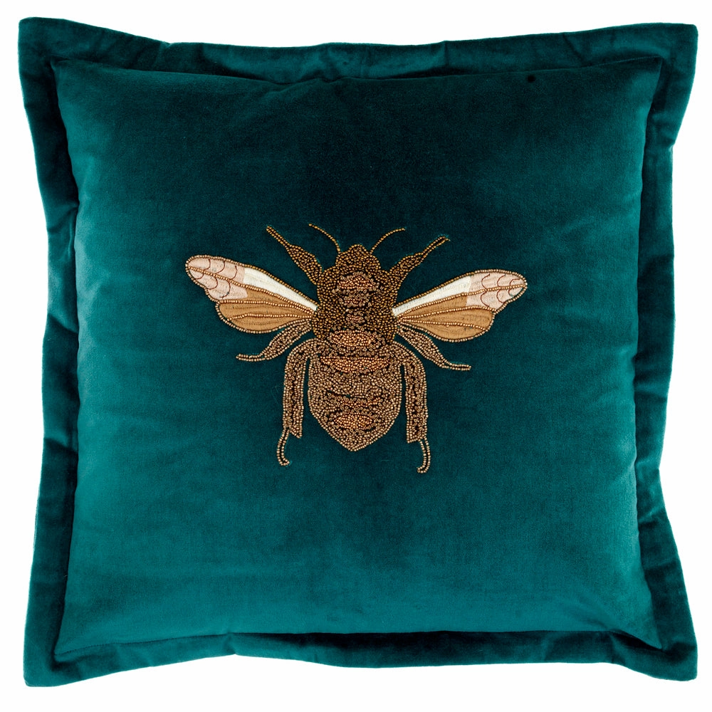 Layla Embroidered Feather Cushion Teal