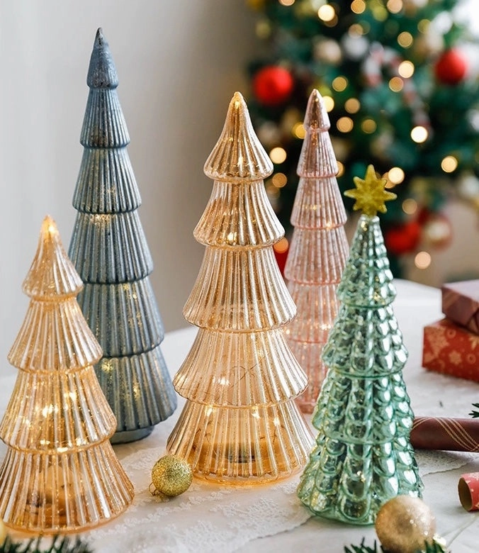 LED Battery Glass Light Up Christmas Trees