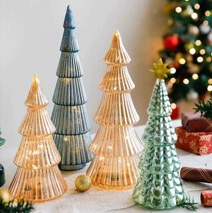 LED Battery Glass Light Up Christmas Trees