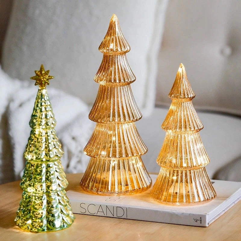 LED Battery Glass Light Up Christmas Trees