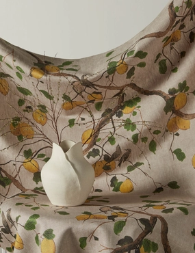 Lemon Birds Flax Linen Fabric by Nathan Turnerhome decor ,wall decor 
