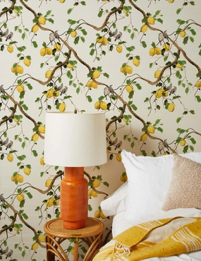 Lemon Birds Grasscloth Wallpaper by Nathan Turnernordic style wall decor