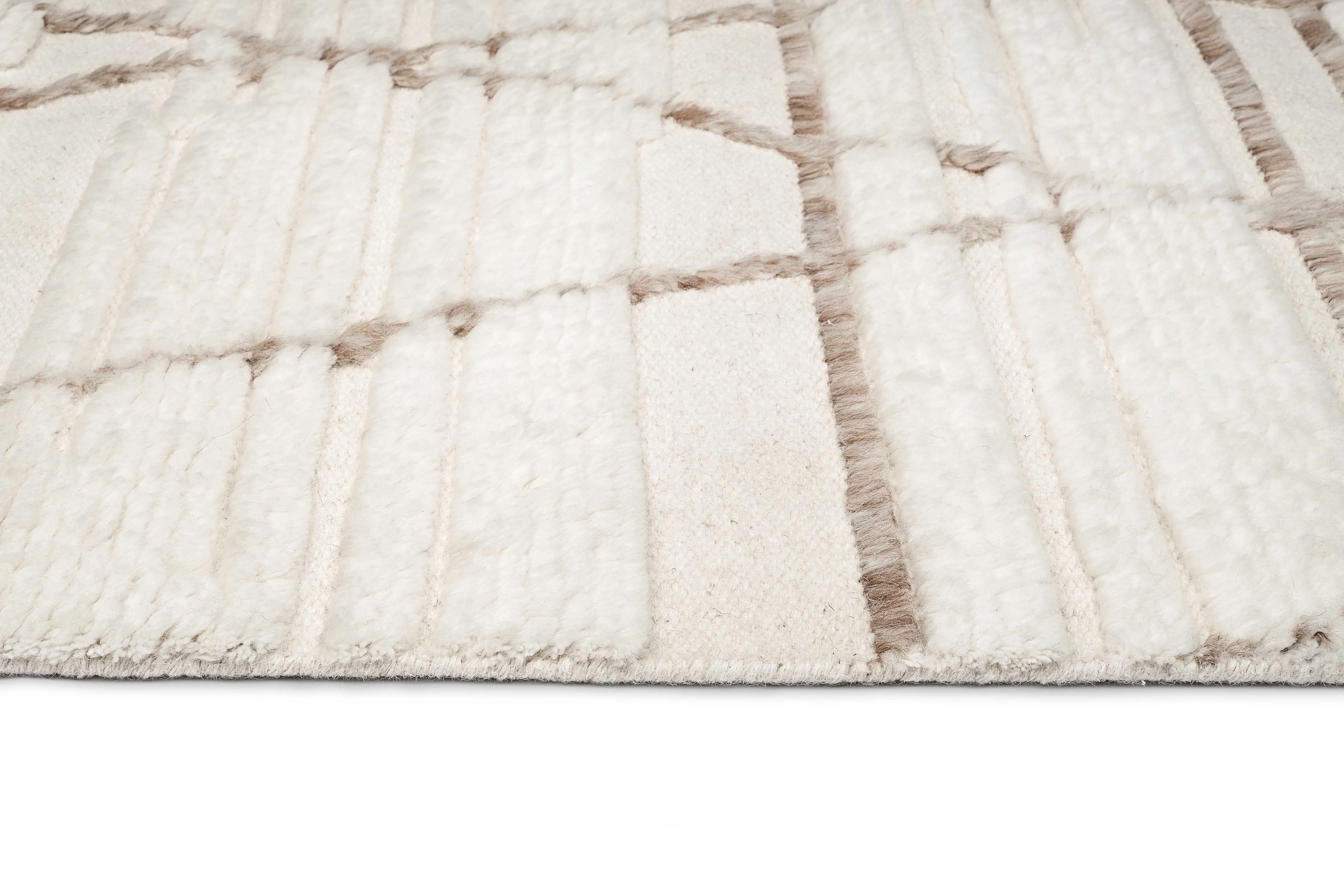 Leona Ivory Beige Tribal Wool Shag Rug