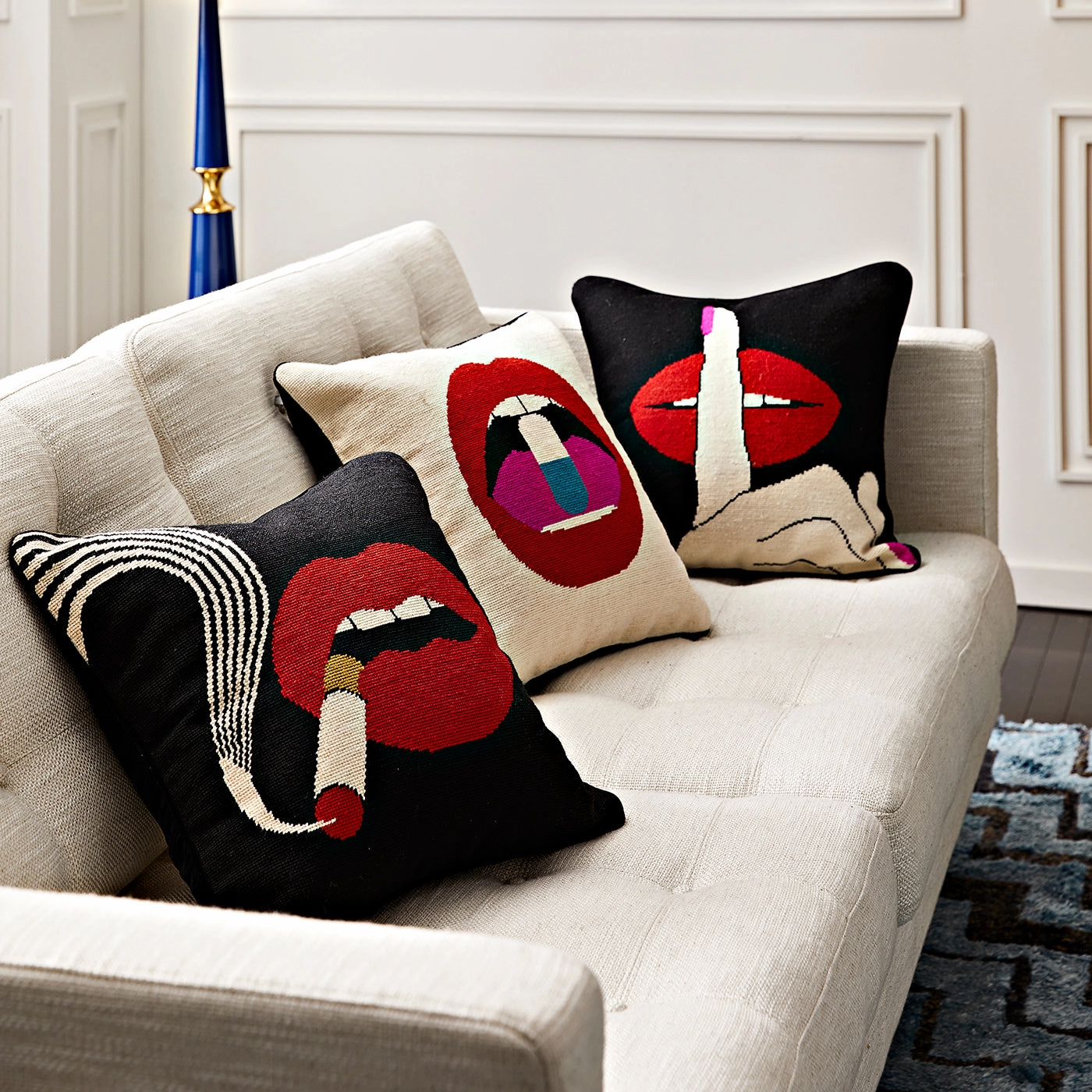 Lips Full Dose Needlepoint Pillow