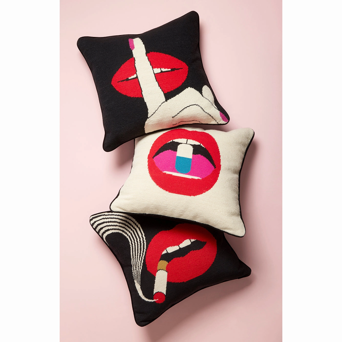 Lips Full Dose Needlepoint Pillow